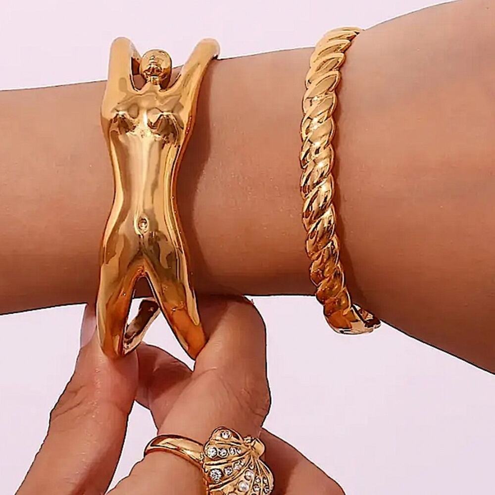 Gold Women Human Body Bangle Bracelet Body Bending Backwards Stainless S…